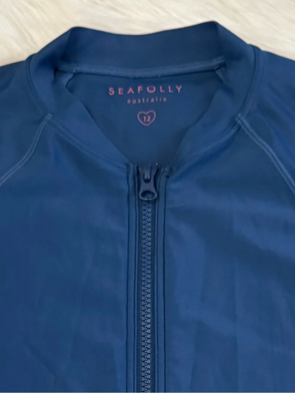 Seafolly Girls UV  Rash Top Indigo Blue Full-Zip Long Sleeve Rash Guard Size 12